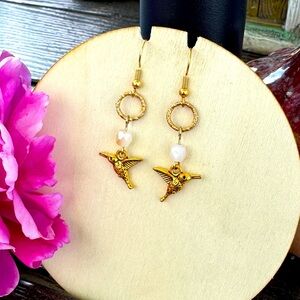 Whimsical Gold Hummingbird Earrings